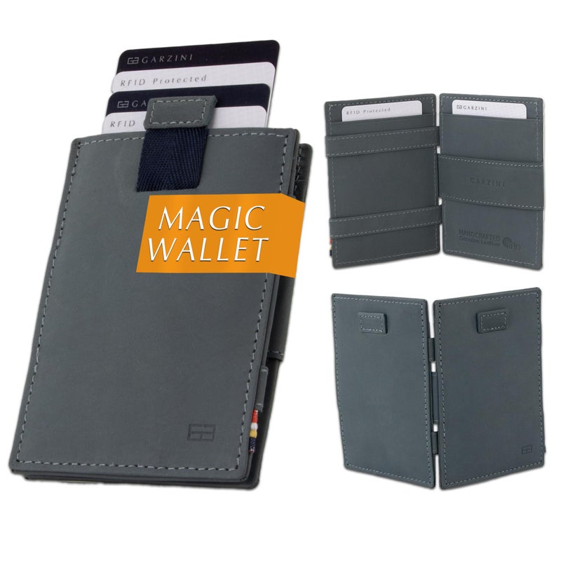 GARZINI Magic Wallet with Pull-Tab, Minimalist Wallet with RFID card holder, Leather Wallet for 12 cards, Sapphire Blue - Image 1